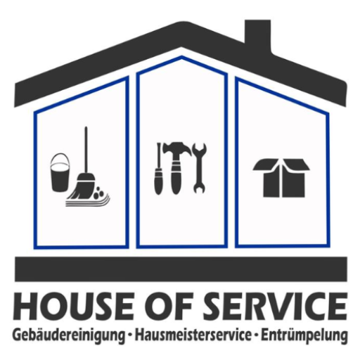 Das Logo von House of Service - ein stilisiertes Dach mit einem Besen und Eimer - symbolisiert professionellen Reinigungsservice und Haushaltshilfedienste